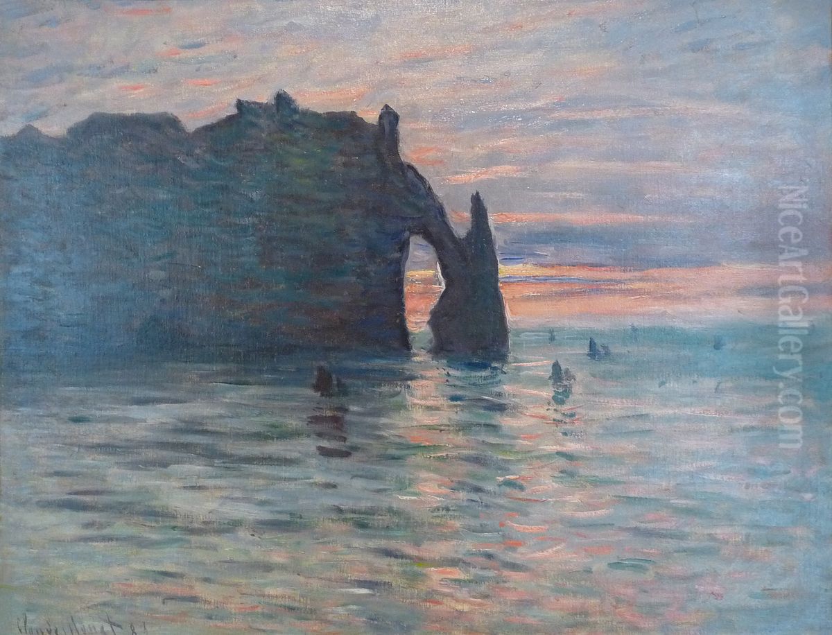 Sunset at Etretat Oil Painting by Claude Oscar Monet