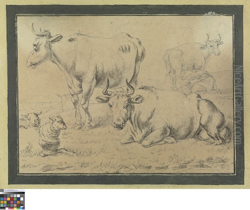 Koeien en schapen in de weide Oil Painting by Nicolaes Pieterszoon Berchem