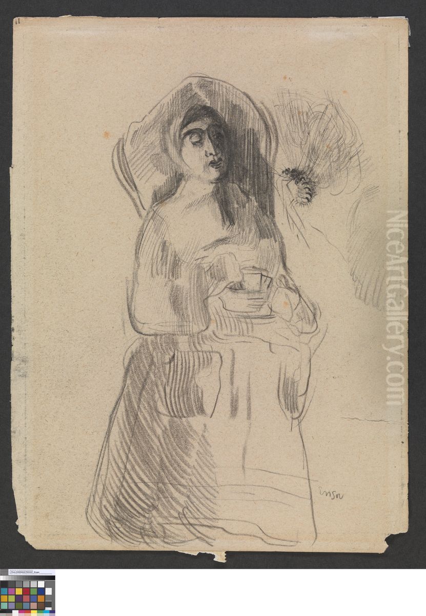 Woman with a Hood and a Wasp Oil Painting by James Ensor