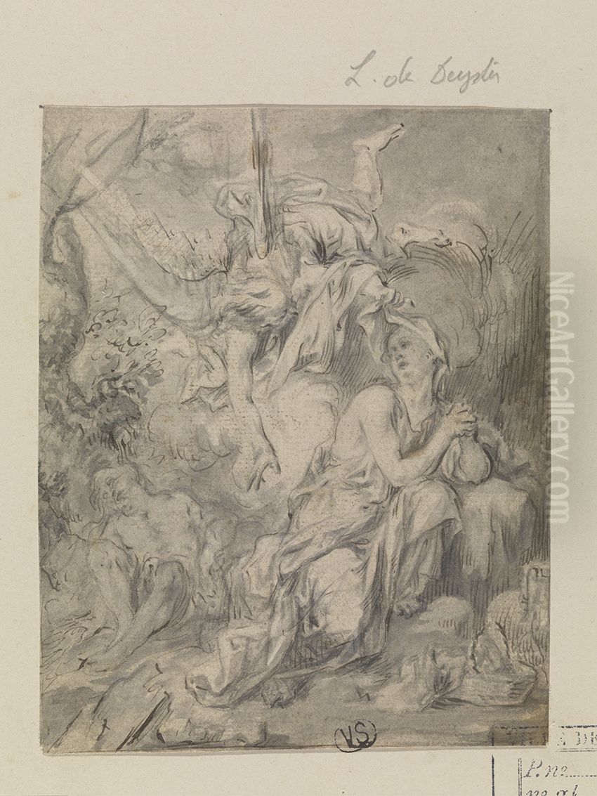 Engel verschijnt aan Hagar in de woestijn Oil Painting by Lodewijk de Deyster
