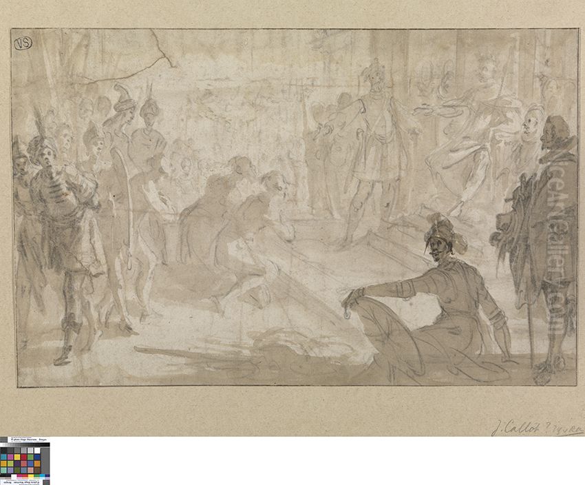 Admiraal Jacopo Inghirami brengt gevangen Saracenen voor Ferdinand I van Toscane Oil Painting by Jacques Callot