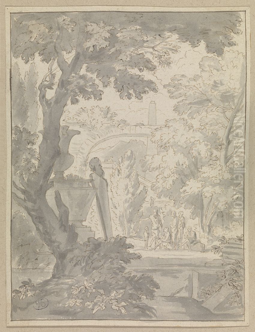 Landschap met figuren, waaronder een tekenaar Oil Painting by Abraham Genoels