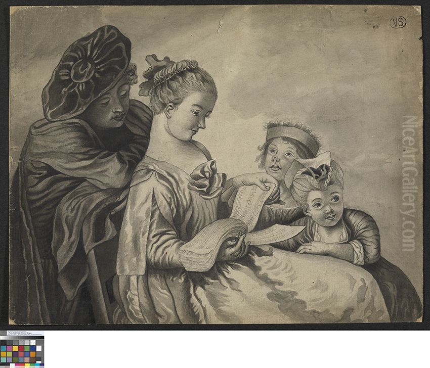 Musicerend gezelschap Oil Painting by Jean-Antoine Watteau