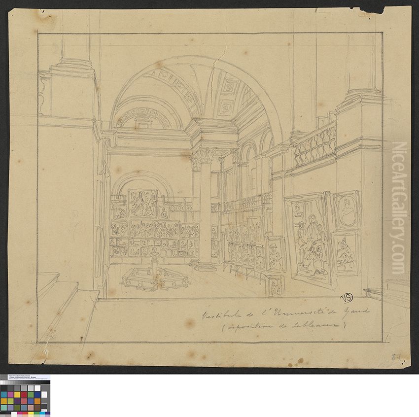 Schilderijententoonstelling in de hal van de universiteit in Gent Oil Painting by Pieter-Frans De Noter