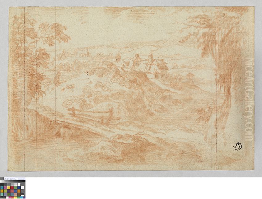 Landschap met een brug over een beekje Oil Painting by Jan Anton Garemyn