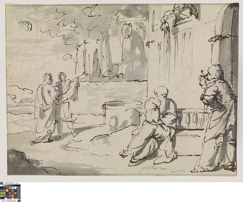 Socrates en Xantippe Oil Painting by Jan Van Mieris