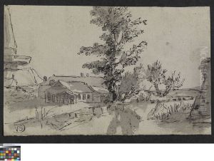 Landschap met hoeve en molen
