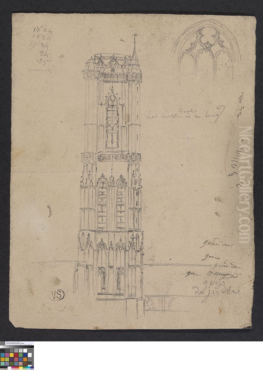 De toren van Sint-Baafskerk in Gent Oil Painting by Pieter-Frans De Noter
