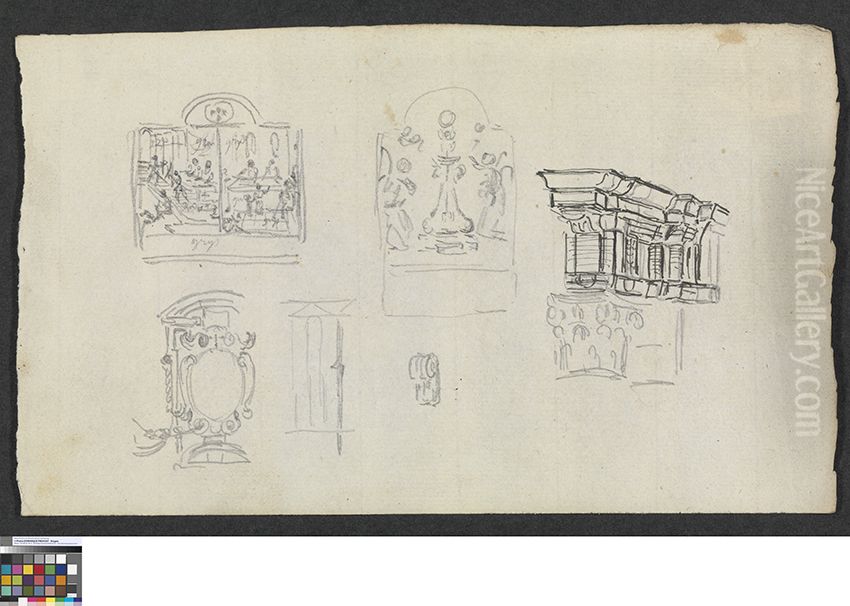 Studies van een retabel en siermotieven Oil Painting by Pieter-Frans De Noter