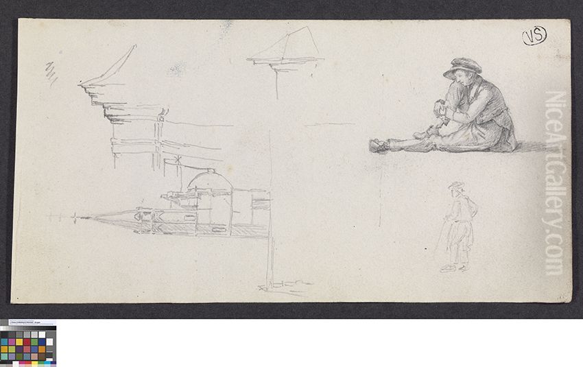Een toren, zittende knaap en andere studies Oil Painting by Pieter-Frans De Noter