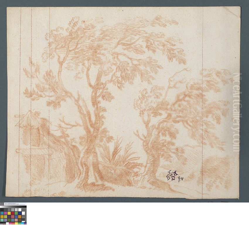 Twee bomen en een hutje Oil Painting by Jan Anton Garemyn