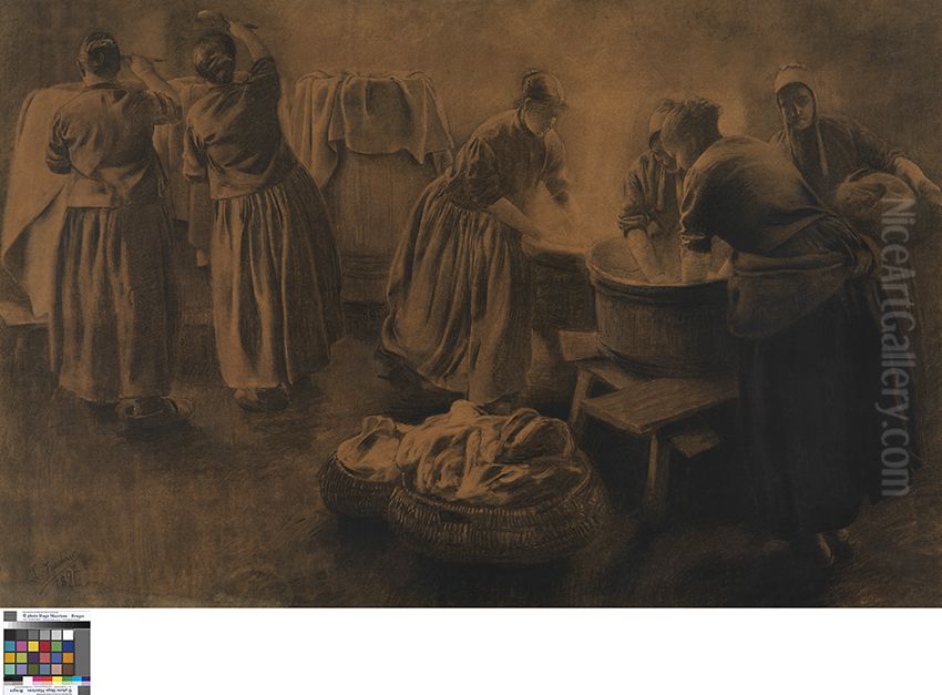 La buee (De damp) Oil Painting by Leon Frederic