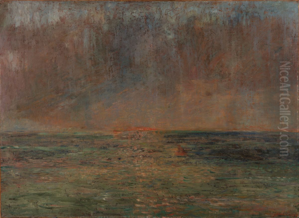 Large seascape - Sunset Oil Painting by James Ensor