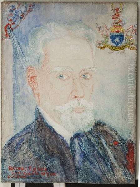 Baron James Ensor, his bad angel, his coat of arms Oil Painting by James Ensor