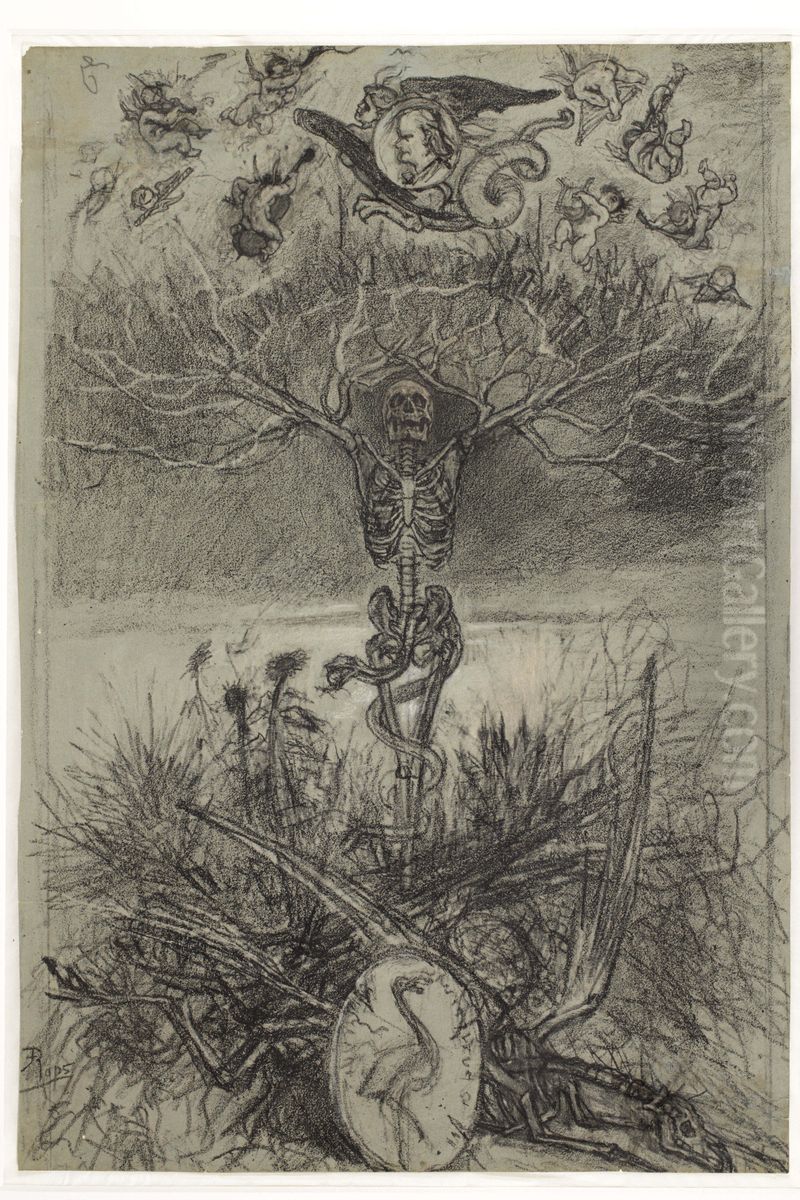 Definitieve tekening voor het frontispice Les Epaves van Charles Baudelaire Oil Painting by Felicien Rops