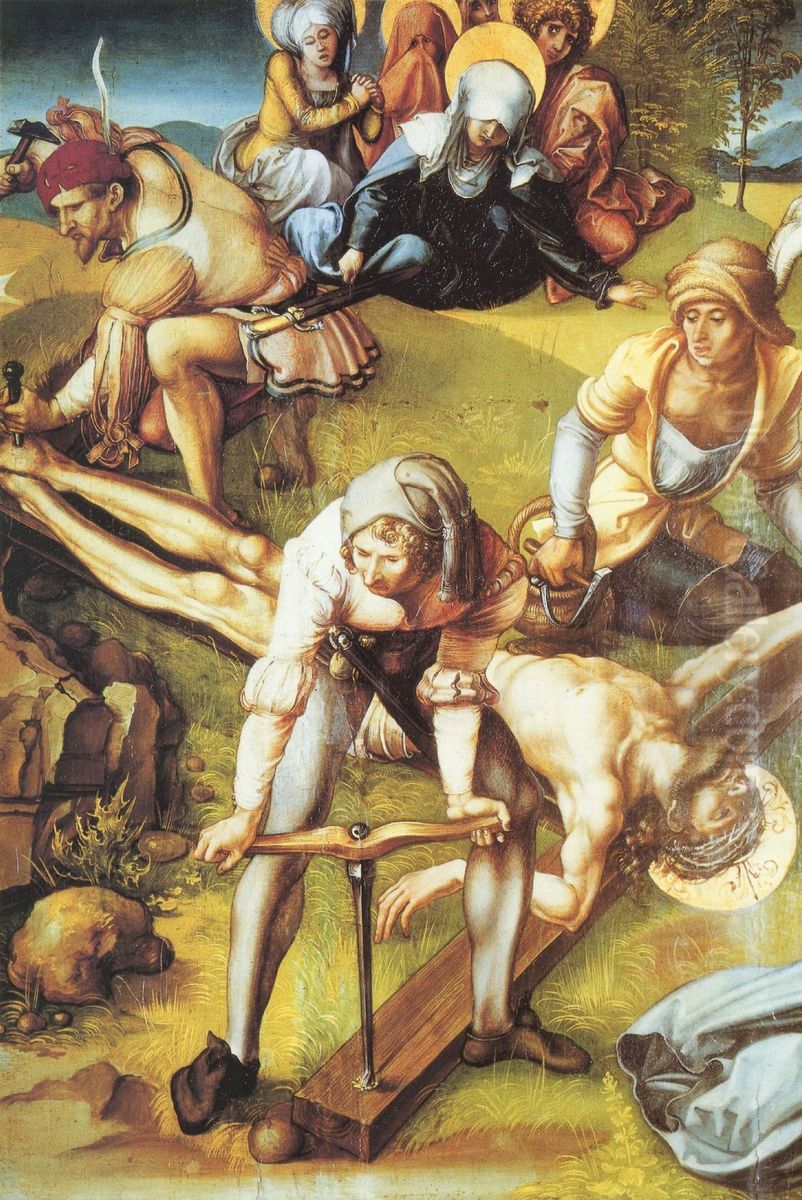 Die Sieben Schmerzen der Maria  (Anheftung Christi an das Kreuz) Oil Painting by Albrecht Durer