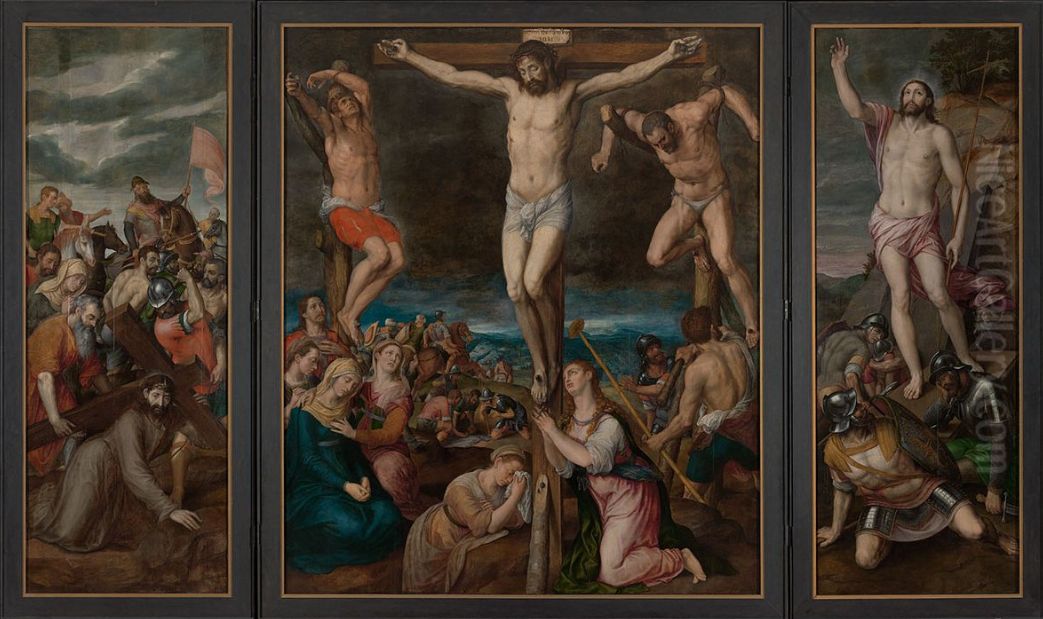 Triptych with the Calvary donated by Abbot Philippe de Hosden Oil Painting by Michiel Coxie