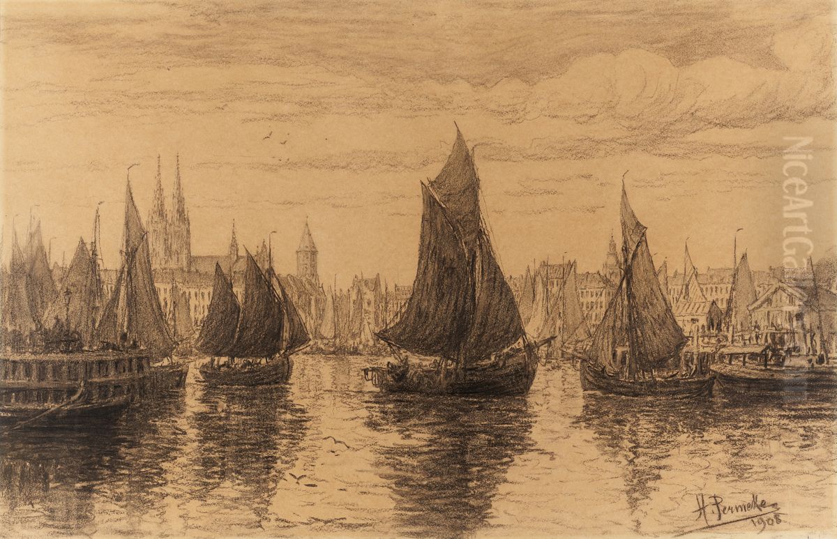Vissersdok en visserskreek te Oostende Oil Painting by Henri Permeke