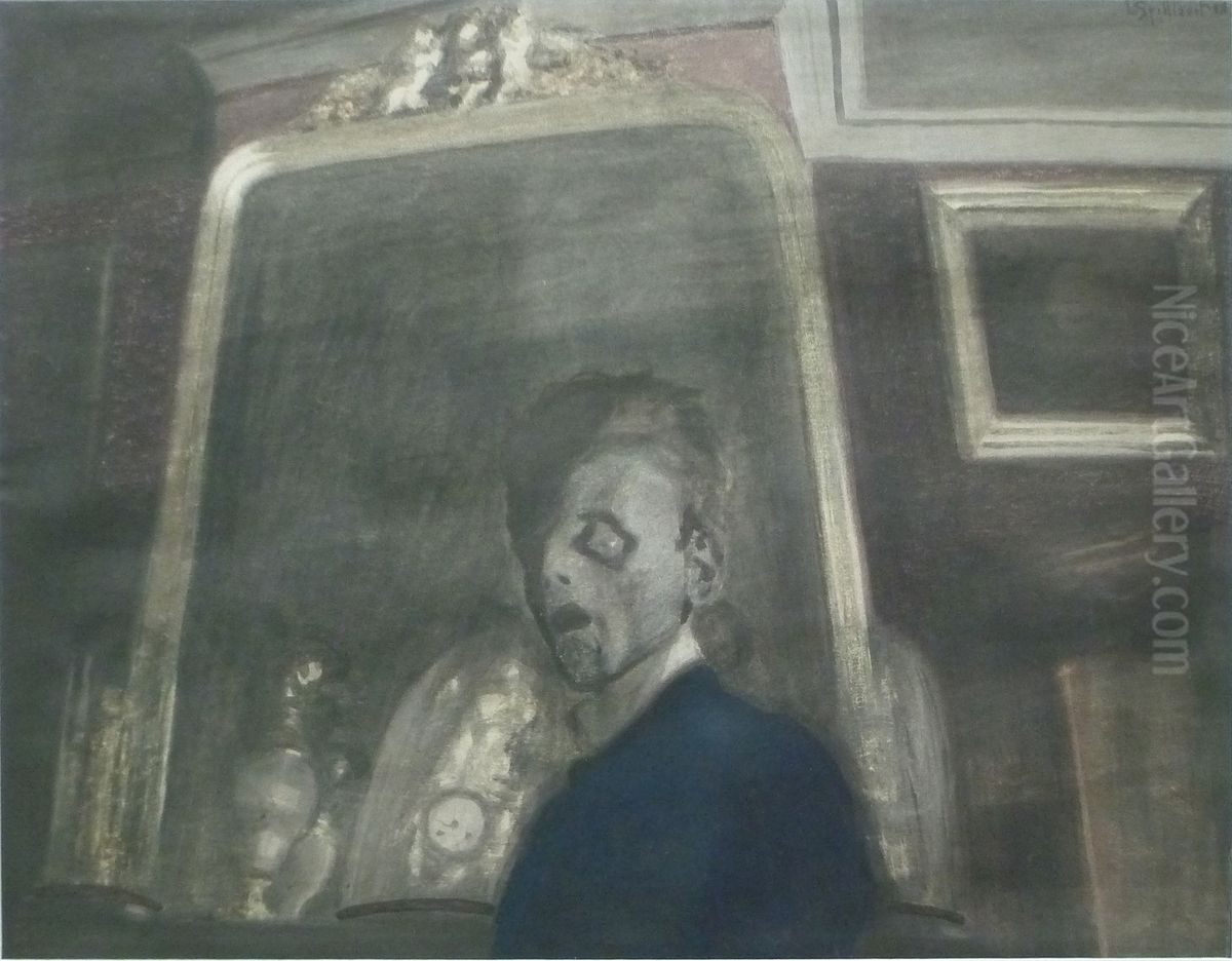 Zelfportret met spiegel Oil Painting by Leon Spilliaert