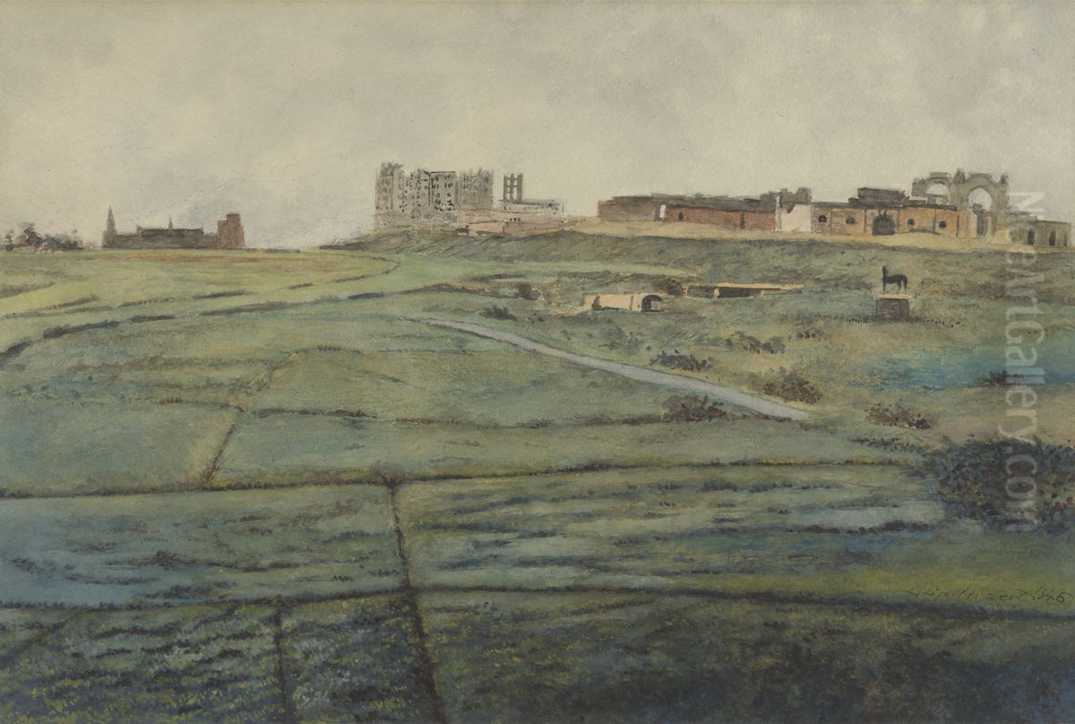 De Wellingtonrenbaan en het Royal Palace Hotel te Oostende kort na de Tweede Wereldoorlog Oil Painting by Leon Spilliaert
