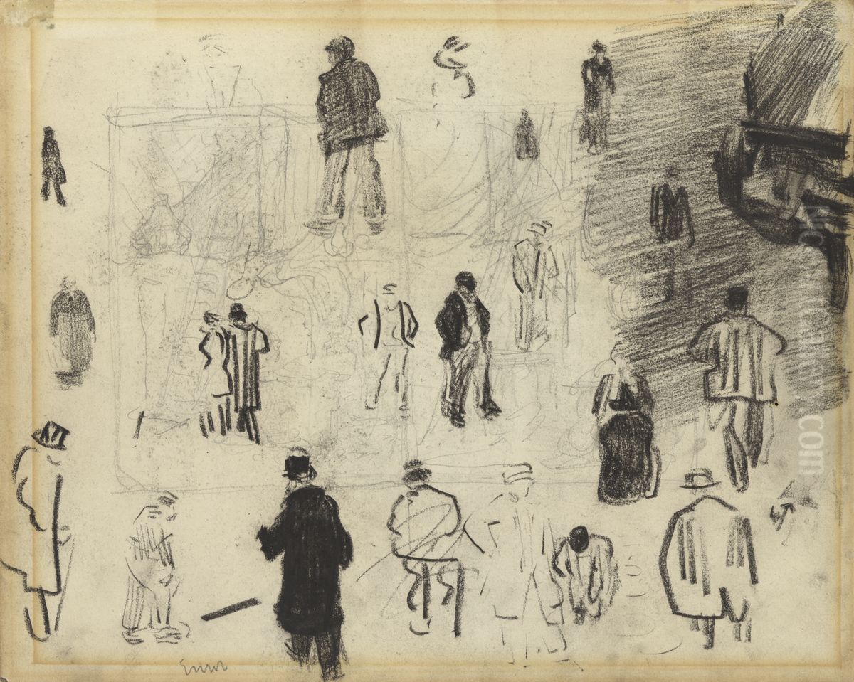 Kruiwagen en figuren (recto) Oil Painting by James Ensor