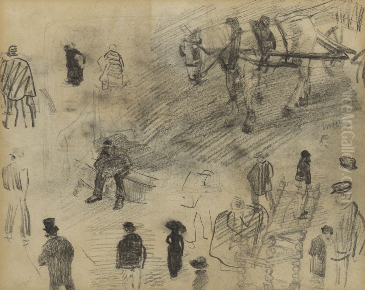 Wit paard, stoel en figuren Oil Painting by James Ensor