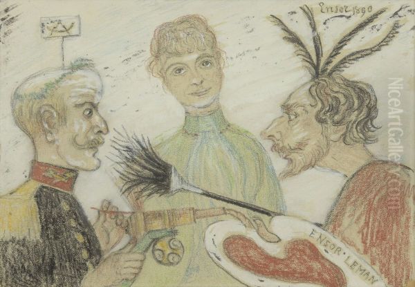 Ensor en Generaal Leman Oil Painting by James Ensor