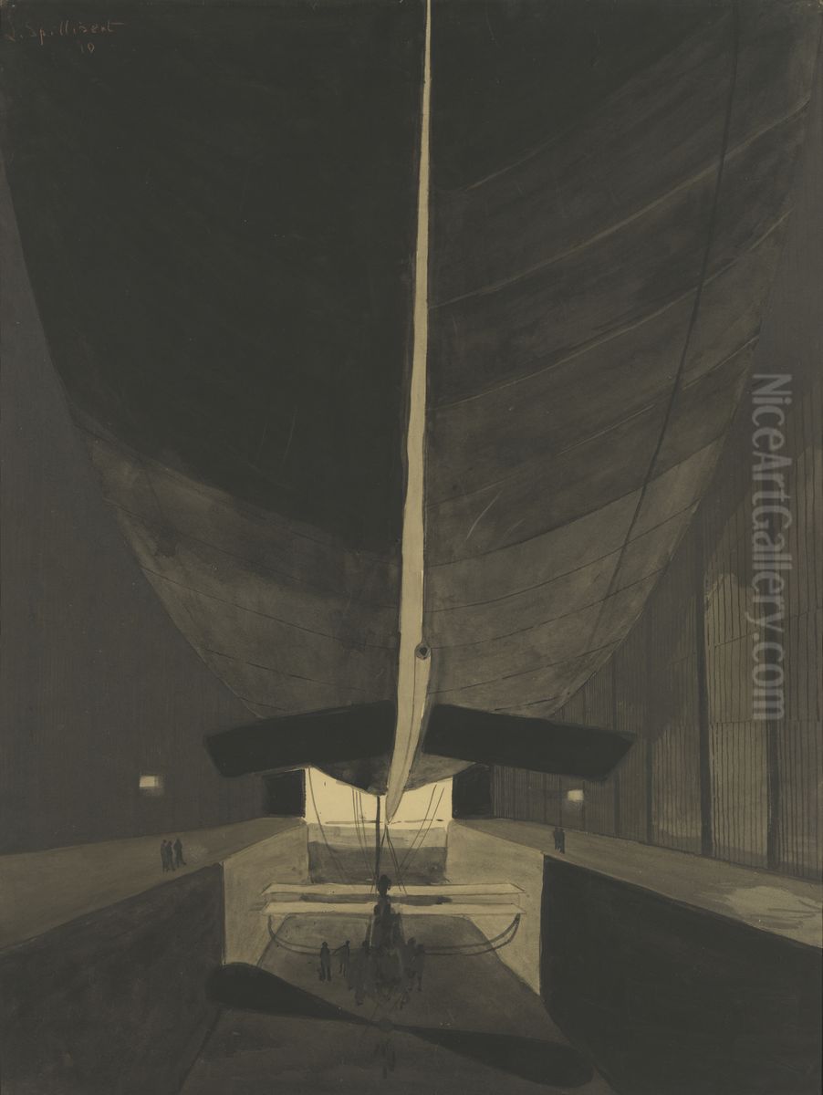 Het luchtschip Belgique II in zijn loods Oil Painting by Leon Spilliaert