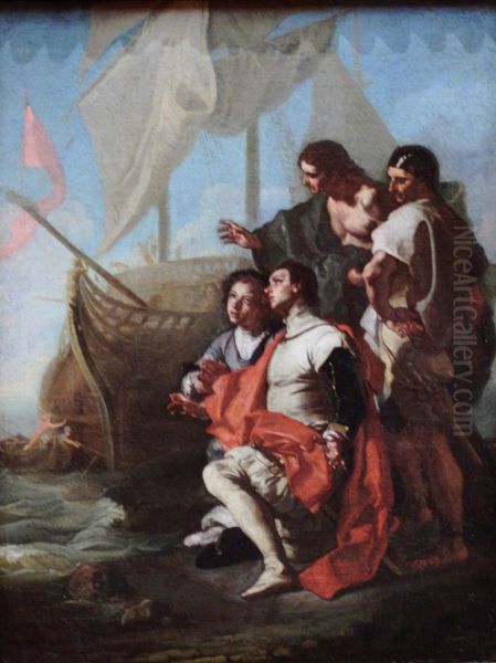Christoph Colombus discovers America Oil Painting by Francesco Solimena