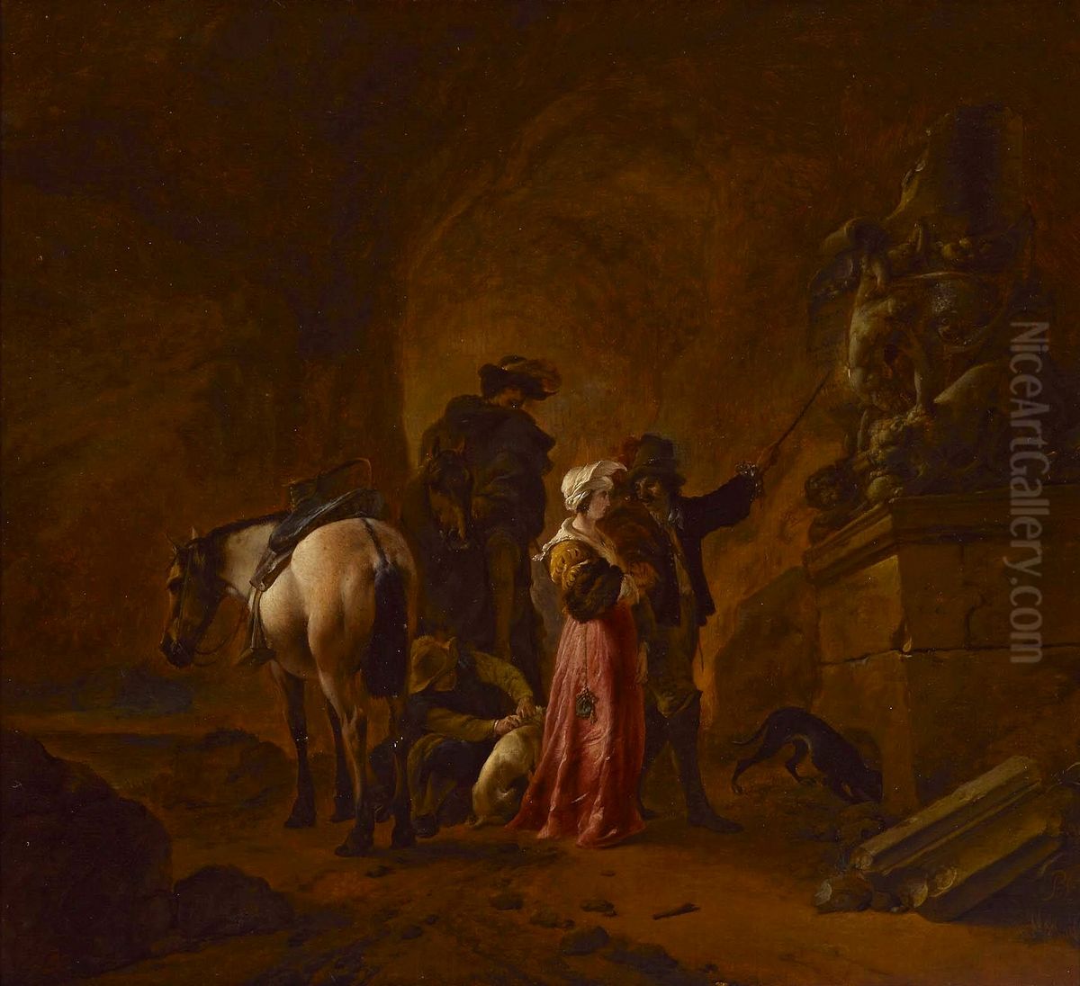 Cave interior with travellers Oil Painting by Philips Wouwerman