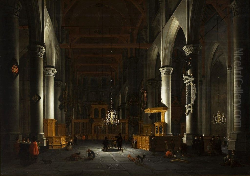 Church interior by candlelight Oil Painting by Daniel de Blieck