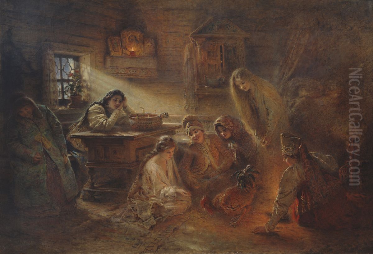 Christmastide Divination Oil Painting by Konstantin Makovsky Christmastide Divination Oil Painting by Konstantin Makovsky
