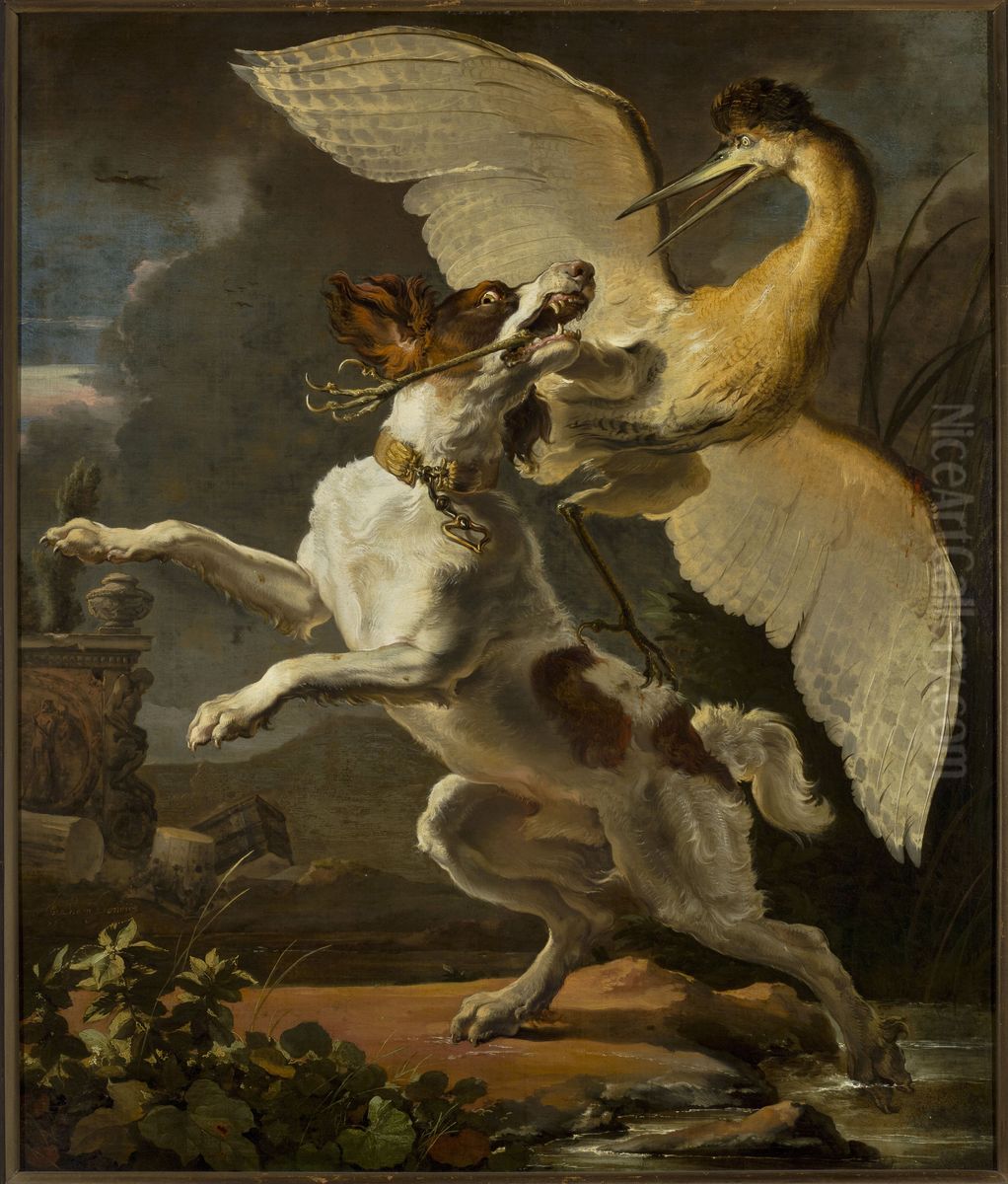 Dog fighting a heron Oil Painting by Abraham Danielsz. Hondius Dog fighting a heron Oil Painting by Abraham Danielsz. Hondius