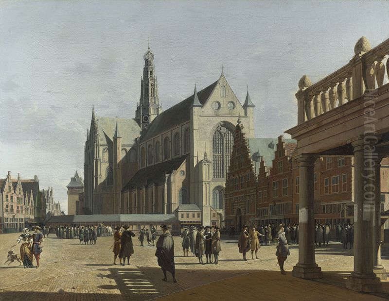 The Market Place and the Grote Kerk at Haarlem Oil Painting by Gerrit Adriaenszoon Berckheyde