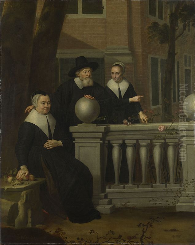 Portrait of an Elderly Man and Two Women Oil Painting by Jan Van Bijlert