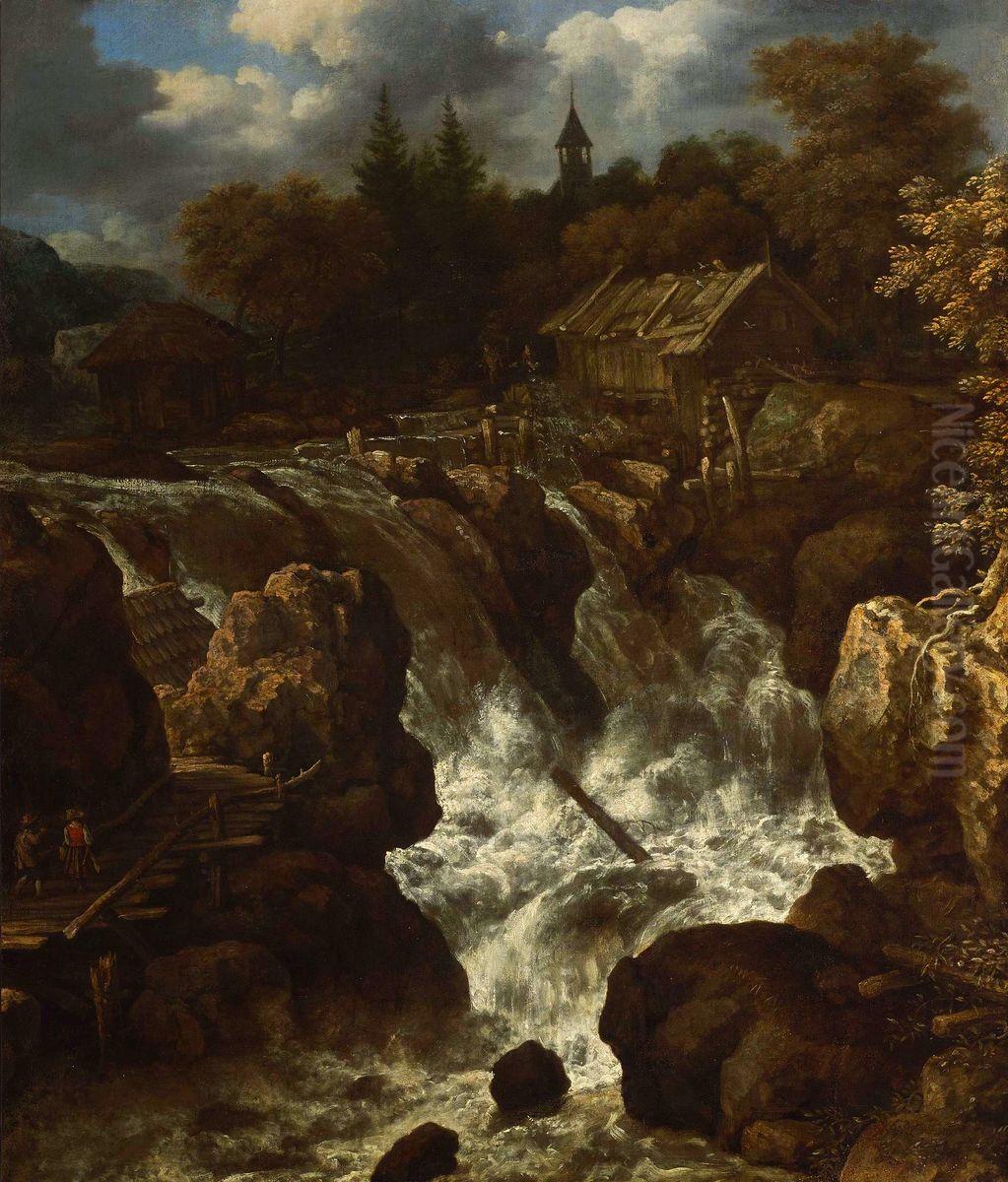 Landscape with a waterfall Oil Painting by Allaert van Everdingen