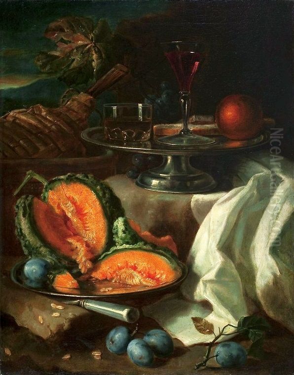 Still life with a musk melon. Oil Painting by Franz Werner Tamm