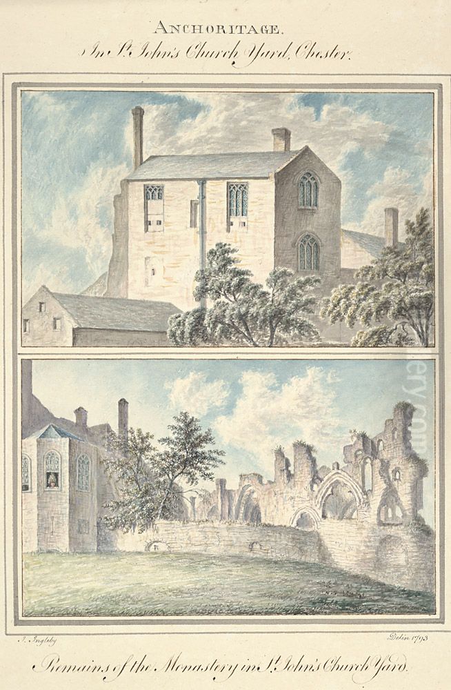 Anchoritage in St. John's Church yard, Chester; Remains of the monastery in St John's Church yard Oil Painting by John Ingleby