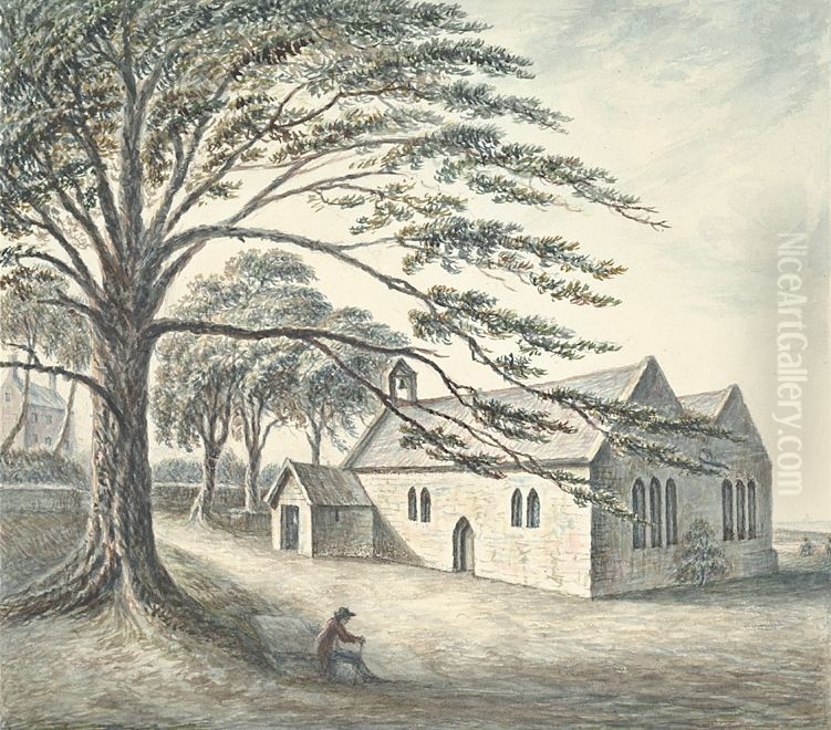 Llan Sain Sior, or, Church of St. George and rectory Oil Painting by John Ingleby