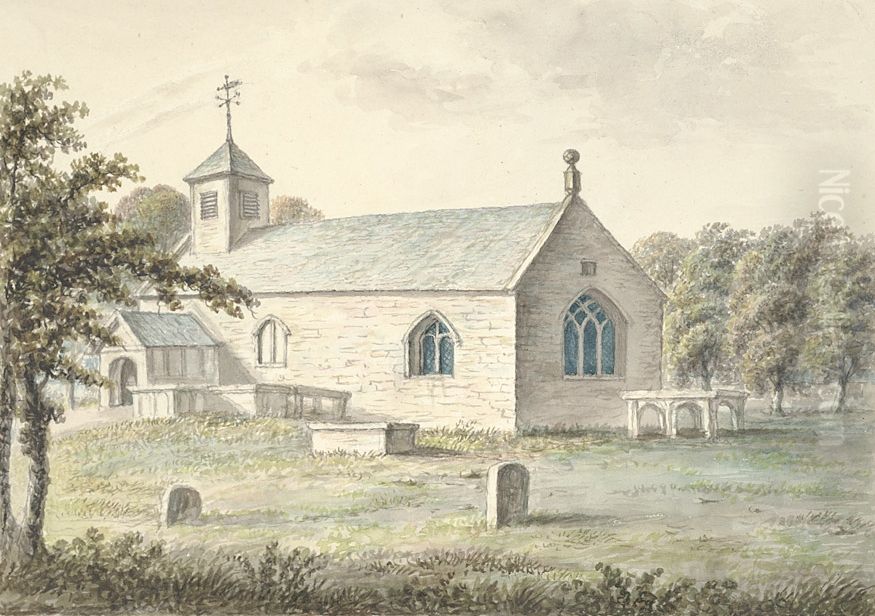 Llangedwyn church Oil Painting by John Ingleby