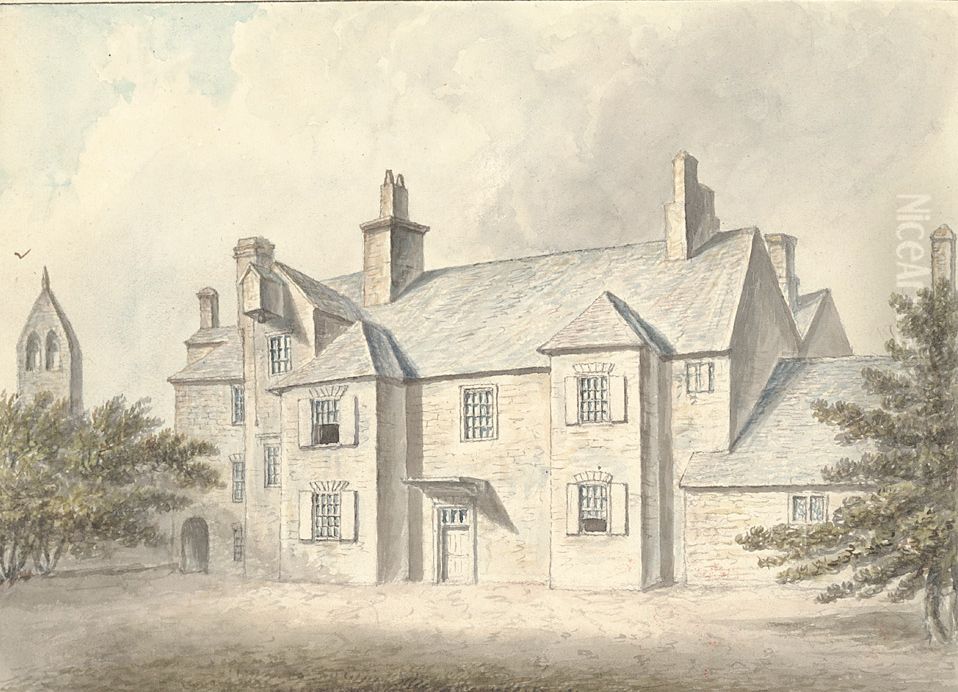 Lord Boston's the old front. Llanidan Church Oil Painting by John Ingleby