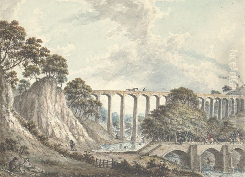 New bridge & aquaduct, Rhiwabon Oil Painting by John Ingleby