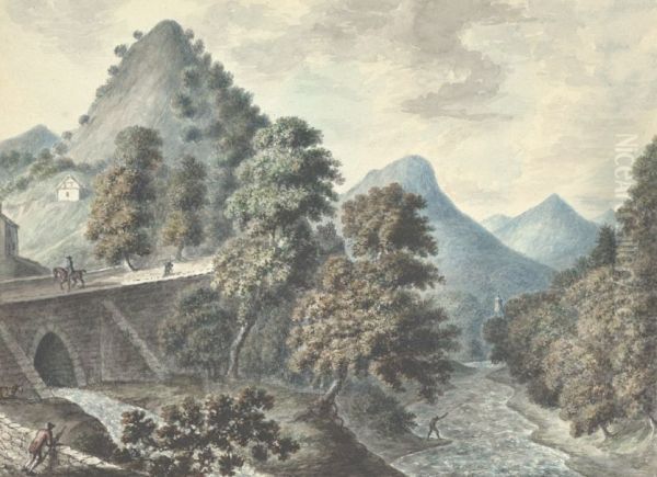 View on the River Dee near Llandysilio Oil Painting by John Ingleby