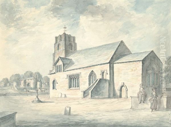 Whittington church and castle Oil Painting by John Ingleby