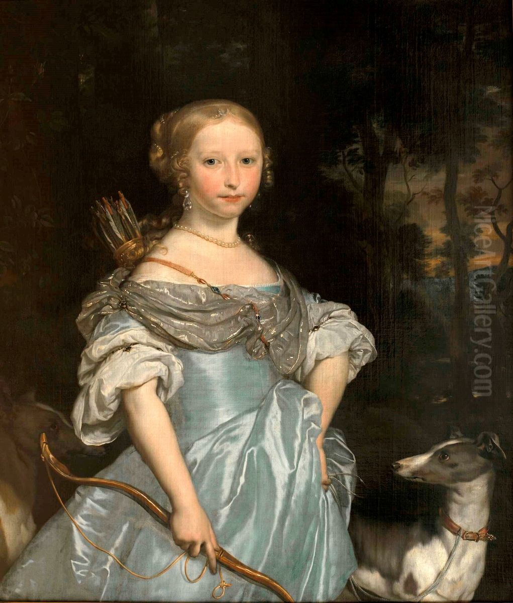 Portrait historie of a young woman as Diana Oil Painting by Abraham Lambertsz van den Tempel