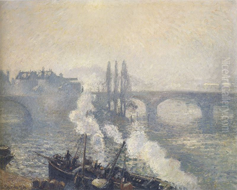 Camille Pissarro - Pont Corneille a Rouen, brume du matin 1127.jpg Oil Painting by Camille Pissarro