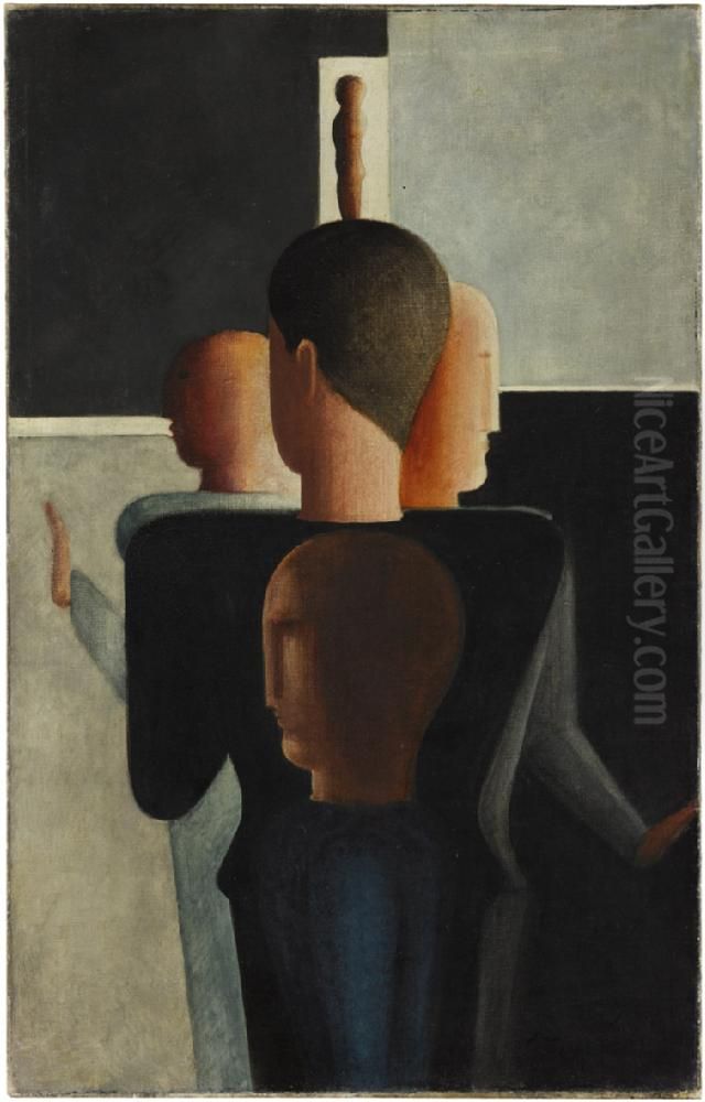 Konzentrische Gruppe Oil Painting by Oskar Schlemmer