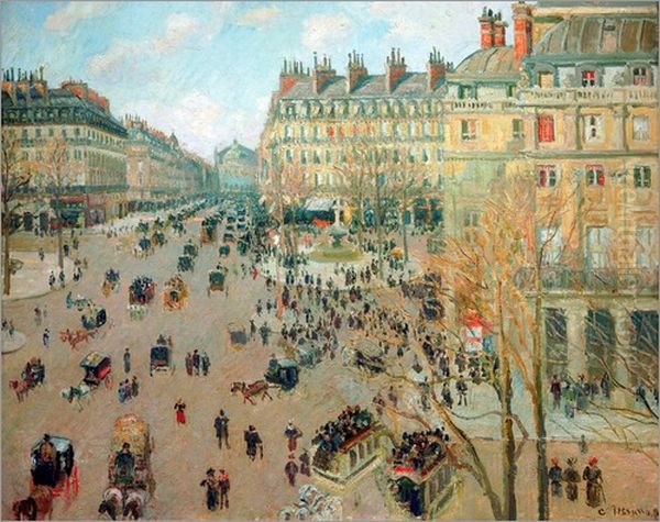 Place du Theatre-Francais and Avenue de l'Opera, Winter Effect of Sunlight Oil Painting by Camille Pissarro Place du Theatre-Francais and Avenue de l'Opera, Winter Effect of Sunlight Oil Painting by Camille Pissarro