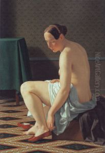 Femme nue mettant ses chaussons