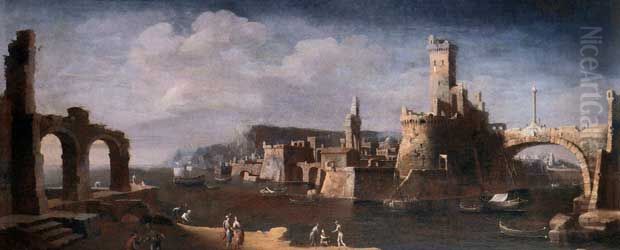 Port of Tarento Oil Painting by Leonardo Coccorante